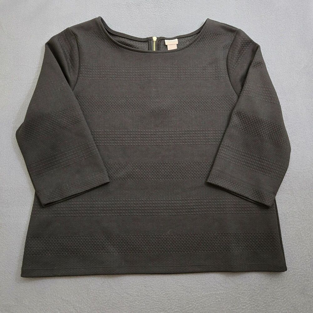 Chico's Women 2 US L Black 3/4 Sleeve Back Zip Knit Textured Top